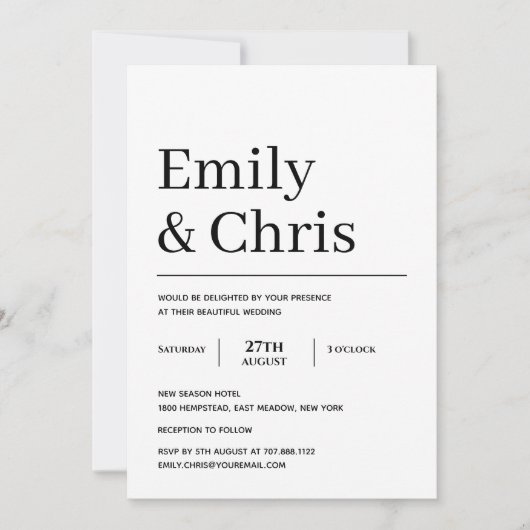 モダンタイポグラフィシンプルミニマ結婚リストインビタ 招待状 (正面)