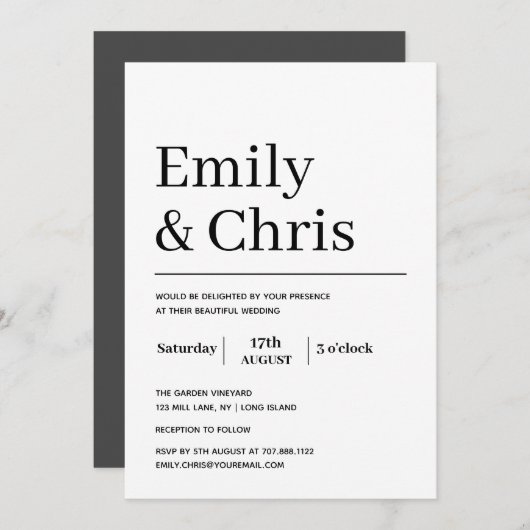 モダンタイポグラフィシンプルミニマ結婚リスト 招待状 (正面/裏面)