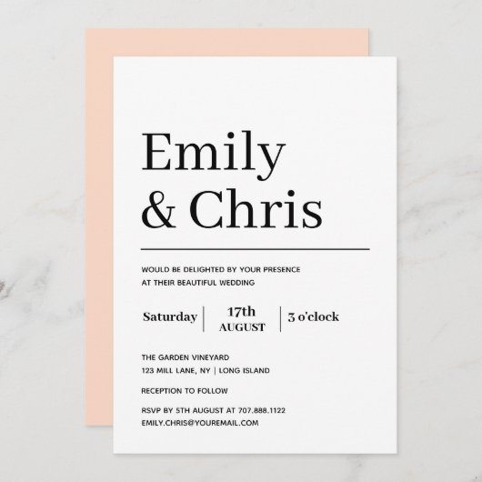 モダンタイポグラフィシンプルミニマ結婚リスト 招待状 (正面/裏面)