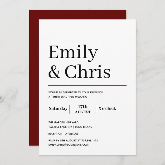 モダンタイポグラフィシンプルミニマ結婚リスト 招待状 (正面/裏面)