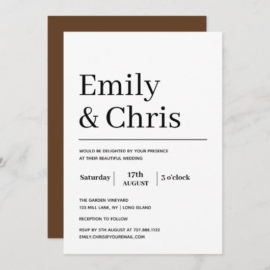 モダンタイポグラフィシンプルミニマ結婚リスト 招待状 (正面/裏面)