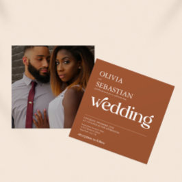 モダンタイポグラフィスクエアフォトテラコッタ結婚ズ 招待状