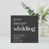 モダンタイポグラフィスクエア写真黒結婚ズ 招待状 (スタンド正面)