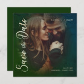 モダンタイポグラフィスクリプトフォトカップル婚約 セーブザデート (正面/裏面)