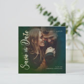 モダンタイポグラフィスクリプトフォトカップル婚約 セーブザデート (スタンド正面)