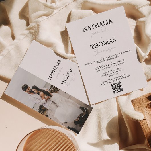モダンタイポグラフィスクリプト写真QRコード結婚s 招待状