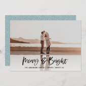 モダンタイポグラフィスクリプト青い写真クリスマス シーズンカード (正面/裏面)