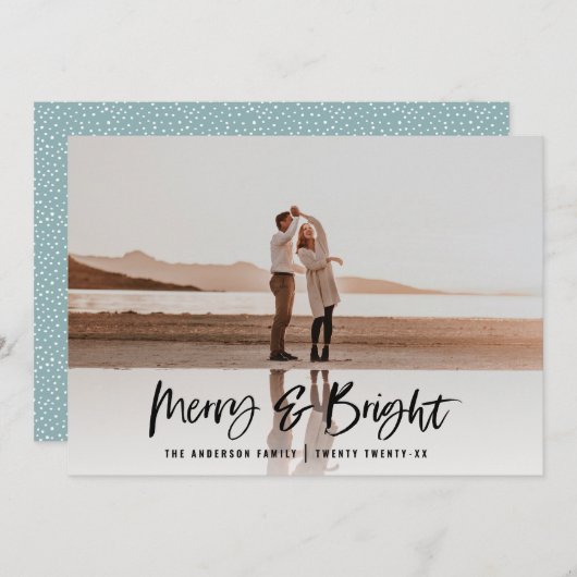 モダンタイポグラフィスクリプト青い写真クリスマス シーズンカード (正面/裏面)