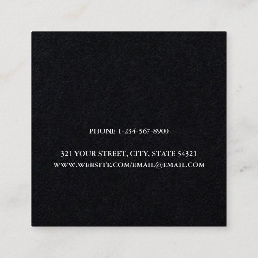モダンタイポグラフィスクリプト黒 スクエア名刺 (裏面)