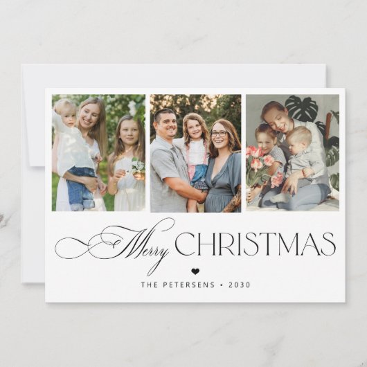 モダンタイポグラフィスクリプト3枚の写真メリークリスマス シーズンカード (正面)