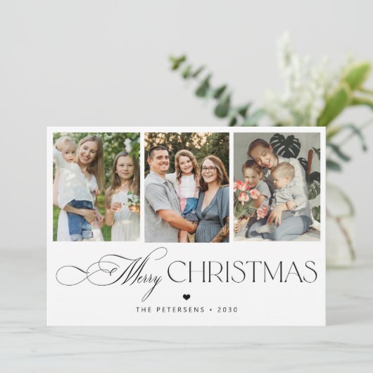 モダンタイポグラフィスクリプト3枚の写真メリークリスマス シーズンカード (スタンド正面)