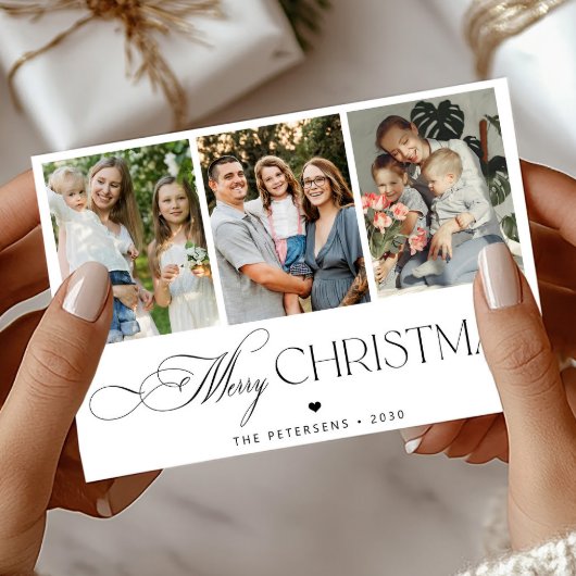 モダンタイポグラフィスクリプト3枚の写真メリークリスマス シーズンカード