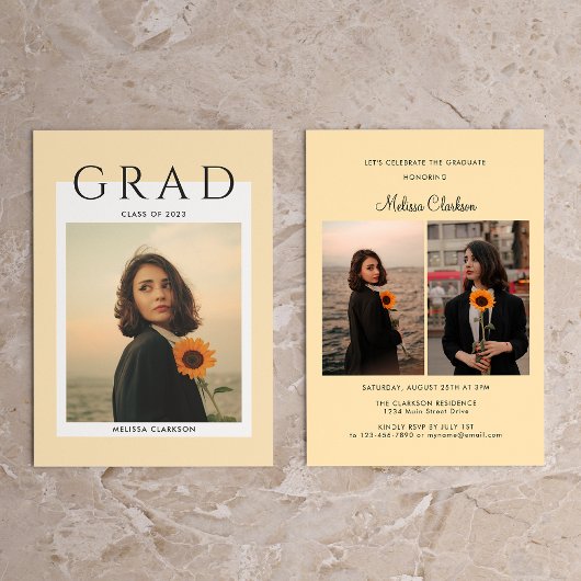 モダンタイポグラフィスクリームフォト卒業 招待状