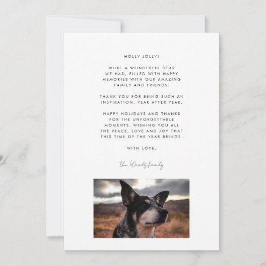 モダンタイポグラフィスタイリッシュメリークリスマスフォト シーズンカード (裏面)