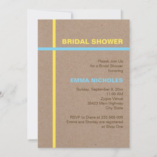 モダンタイポグラフィストライプ素朴ブライダルシャワー 招待状 (正面)