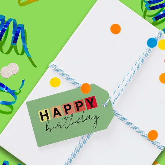 モダンタイポグラフィスファンシークリプトハッピーバースデー ギフトタグ