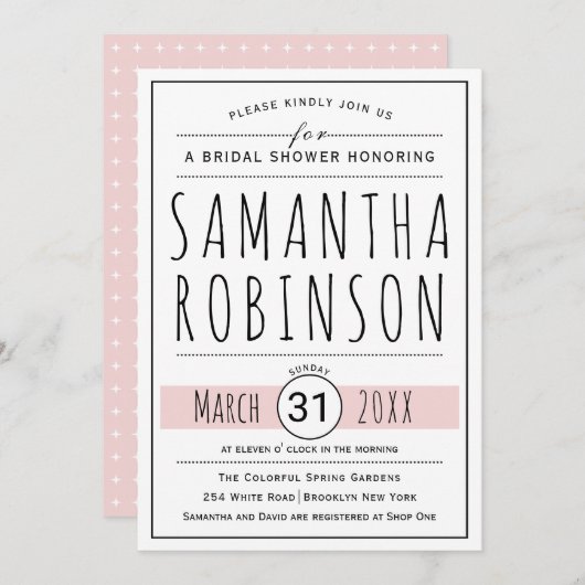 モダンタイポグラフィセージ結婚グリーンブライダルシャワー 招待状 (正面/裏面)