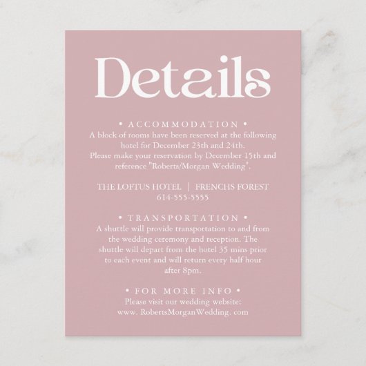 モダンタイポグラフィダスティバラ結婚詳細 エンクロージャーカード (正面)