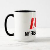 モダンタイポグラフィデザインの「敵を愛せよ」フレーズ マグカップ (左)