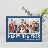 モダンタイポグラフィネイビーブルーフォトコラージュ新年 シーズンカード (スタンド正面)