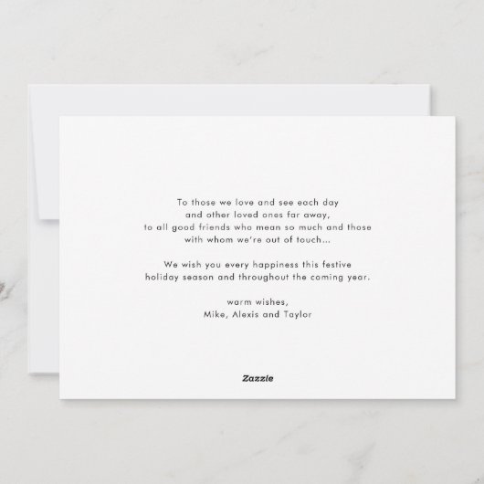 モダンタイポグラフィネイビーブルーフォトコラージュ新年 シーズンカード (裏面)