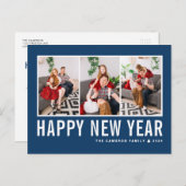 モダンタイポグラフィネイビーブルーフォトコラージュ新年 シーズンポストカード (正面/裏面)