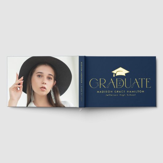 モダンタイポグラフィネイビー写真卒業 ゲストブック (全面)