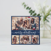 モダンタイポグラフィネイビー5フォトコラージクリスマス シーズンカード (スタンド正面)