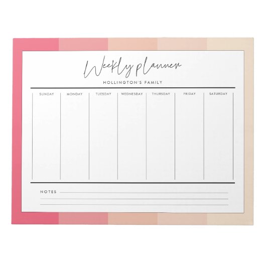 モダンタイポグラフィパステルストライププランナー ノートパッド (正面)