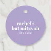 モダンタイポグラフィパープルバルミツワーパーソナライズされた フェイバータグ (裏面)