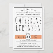 モダンタイポグラフィピーチ結婚ブライダルシャワー 招待状 (正面)