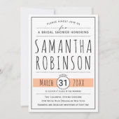 モダンタイポグラフィピーチ結婚ブライダルシャワー 招待状 (正面)