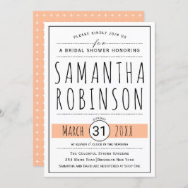 モダンタイポグラフィピーチ結婚ブライダルシャワー 招待状