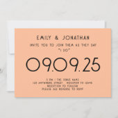 モダンタイポグラフィピーチ結婚ーズ 招待状 (正面)