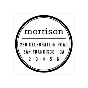 モダンタイポグラフィファミリー名差出人住所ラウンド ラバースタンプ