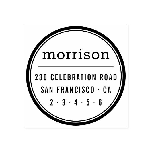 モダンタイポグラフィファミリー名差出人住所ラウンド ラバースタンプ (インプリント)