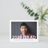 モダンタイポグラフィフォトオーバーレイ卒業パーティー 案内ポストカード (スタンド正面)