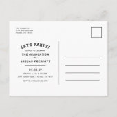 モダンタイポグラフィフォトオーバーレイ卒業パーティー 案内ポストカード (裏面)