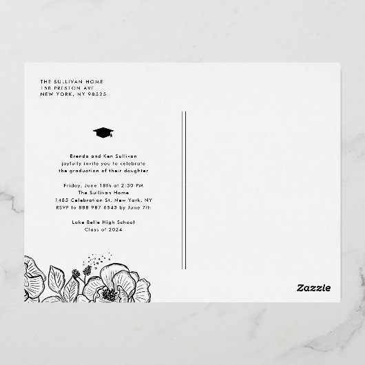 モダンタイポグラフィフォトオーバーレイ卒業金ゴールド 箔招待状ポストカード (裏面)