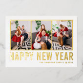 モダンタイポグラフィフォトコラージュ新年 箔シーズンカード (正面)