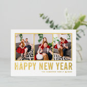 モダンタイポグラフィフォトコラージュ新年 箔シーズンカード (立ち正面)