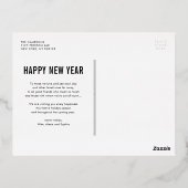 モダンタイポグラフィフォトコラージュ新年 箔シーズンポストカード (裏面)