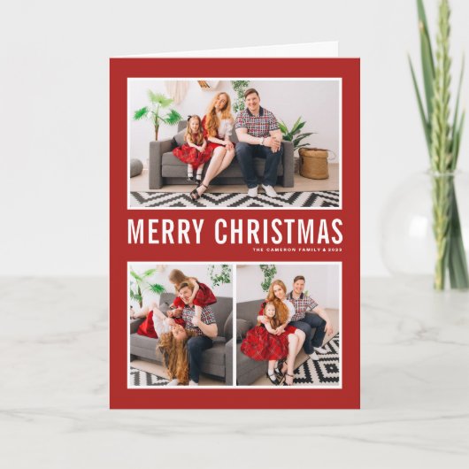 モダンタイポグラフィフォトコラージュ赤クリスマス シーズンカード (正面)