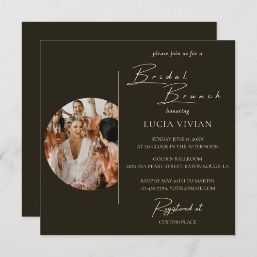 モダンタイポグラフィフォトブライダルシャワーブランチ 招待状 (正面/裏面)