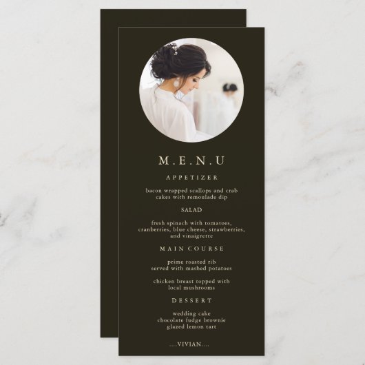 モダンタイポグラフィフォトブライダルシャワー メニュー (正面/裏面)