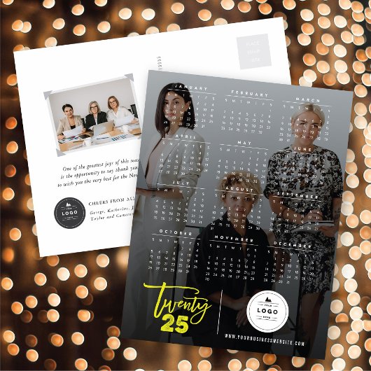 モダンタイポグラフィブラシスクリプト2025カレンダー写真 シーズンポストカード