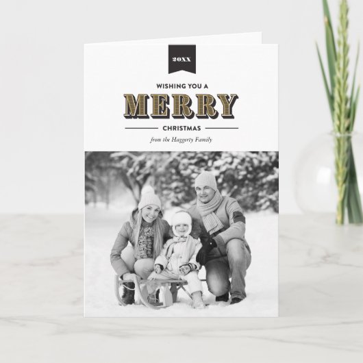 モダンタイポグラフィブラックと金ゴールドクリスマスカード シーズンカード (正面)