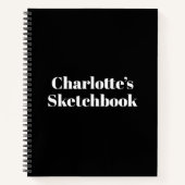 モダンタイポグラフィブラック名前をカスタムするスケッチブック ノートブック (正面)