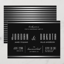 モダンタイポグラフィブラック&シルバー婚約パーティ 招待状