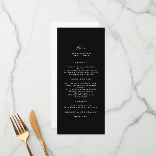 モダンタイポグラフィブラック&ホワイトのロングメニュー メニュー (正面/裏面インサイチュ)